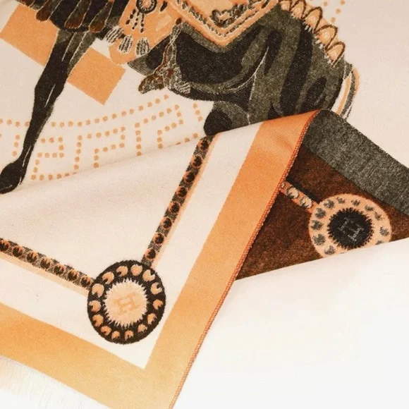 #14 Anthro Kerri Horse Poncho Scarf Orange & Cream O/S - Picture 9 of 17